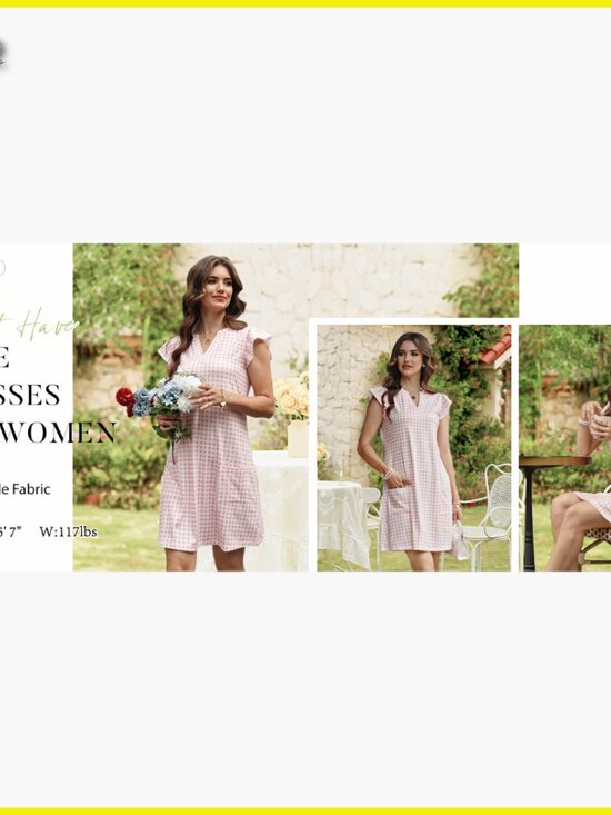 Casual Ruffle Sleeve V Neck Swing Sundress with Pockets Lightweight Fabric - Picture 7 of 7